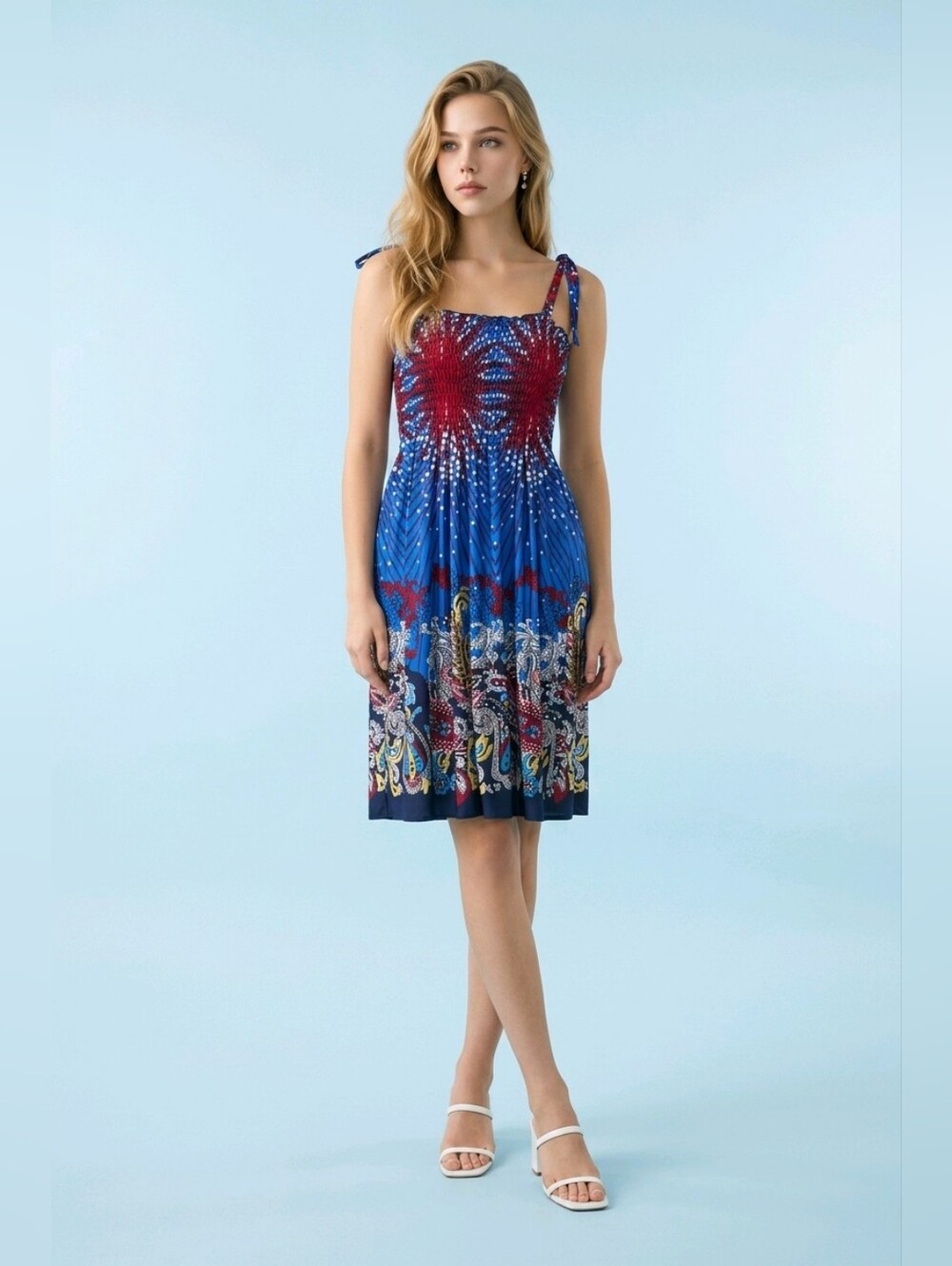 WinWin Blue & Red Tie-Shoulder Mini Dress | 4th Of July Fit